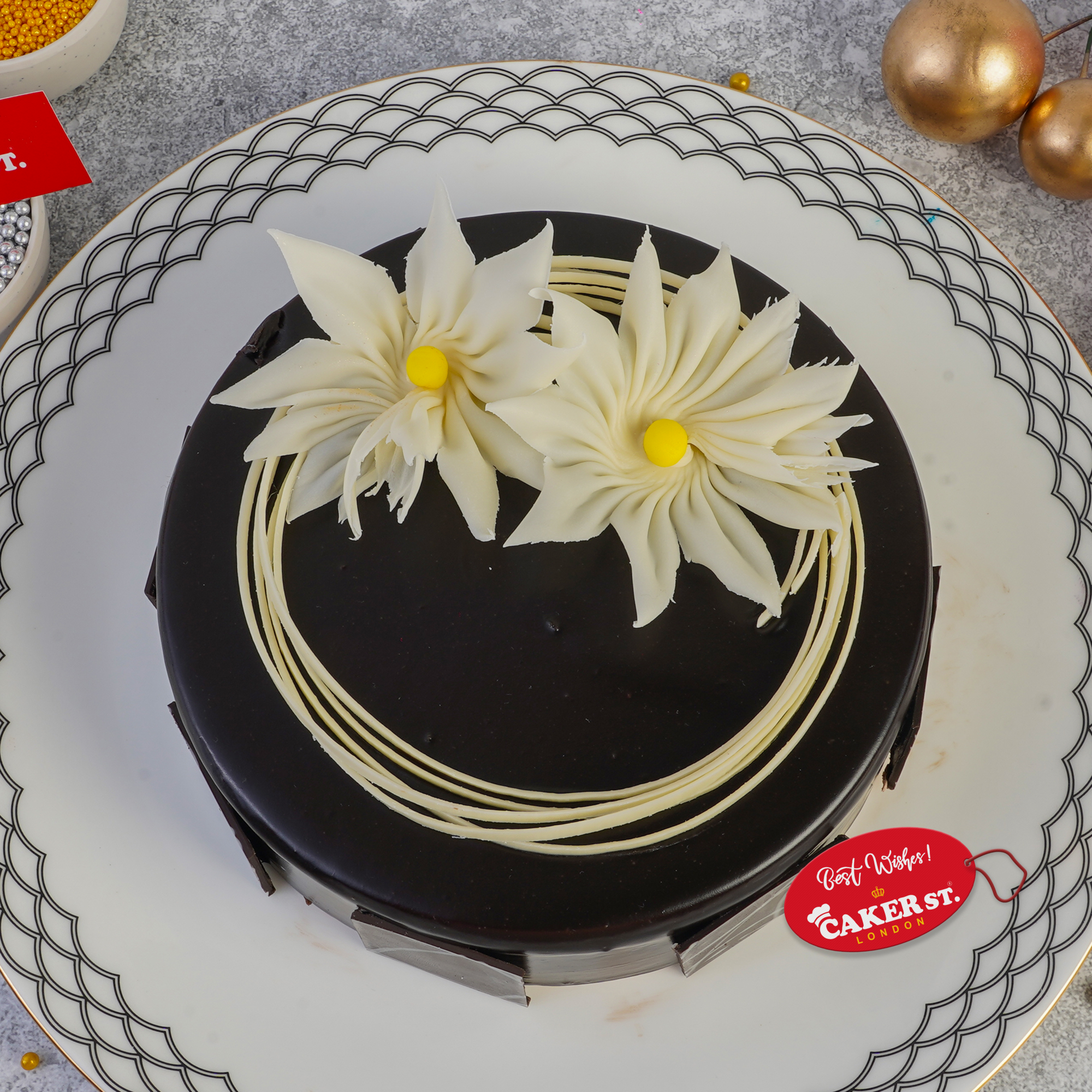 Elegant Floral Chocolate Birthday Cake for Her