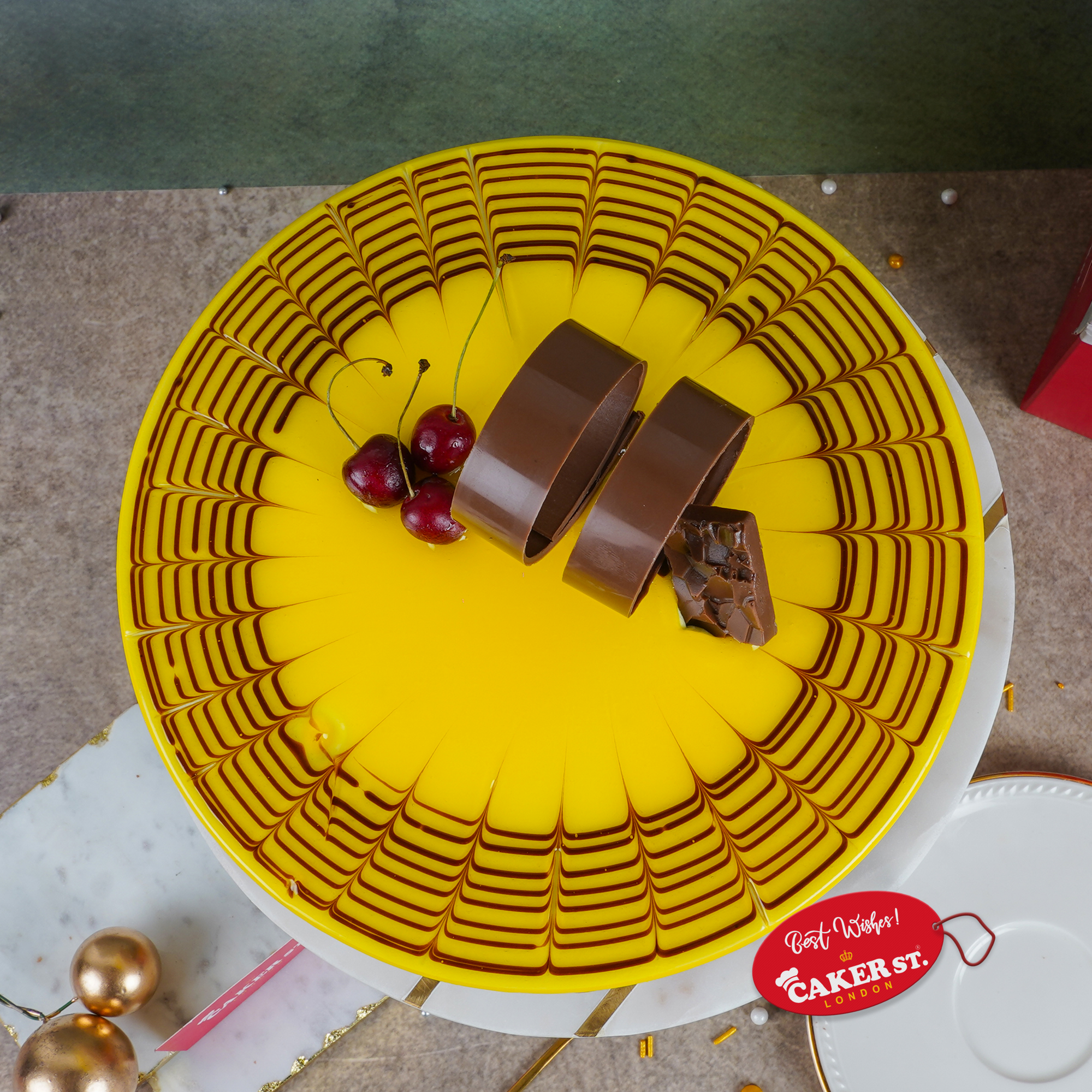 Elegant Yellow Glaze Birthday Cake with Chocolate Decor