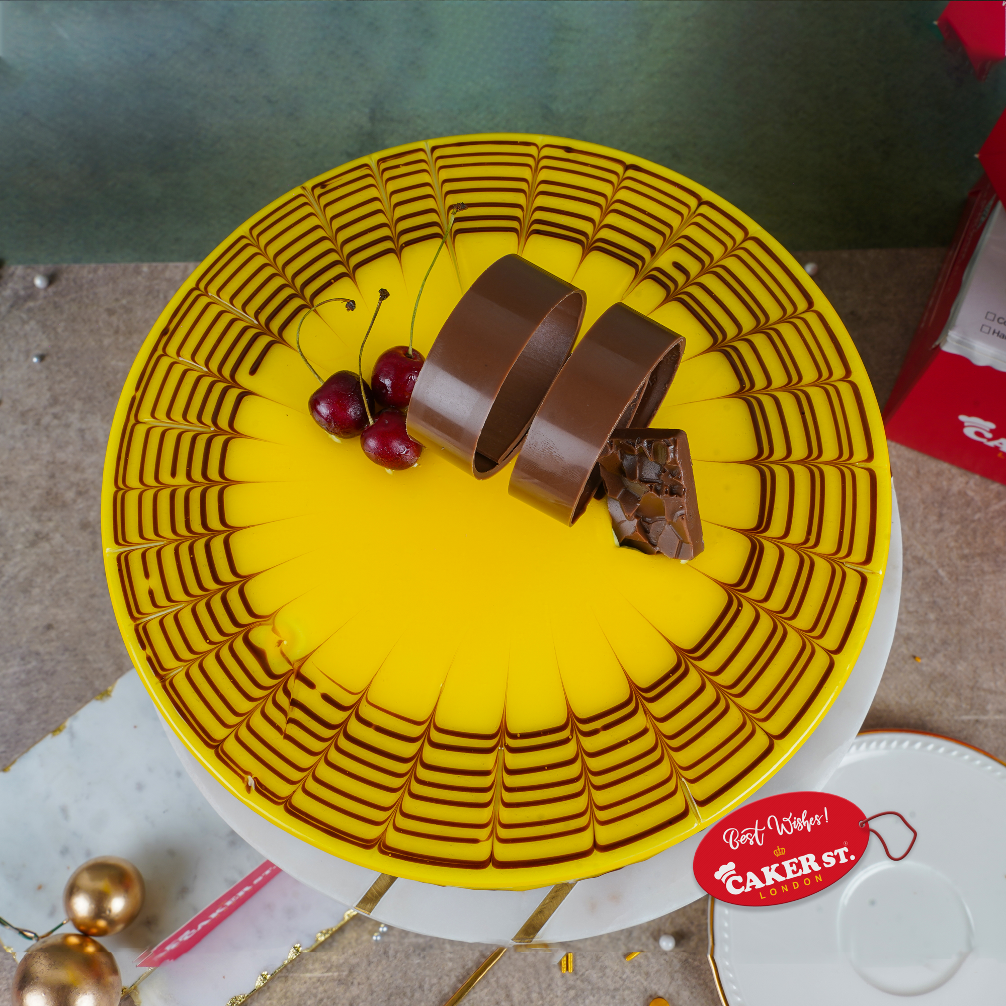 Elegant Yellow Glaze Birthday Cake with Chocolate Decor