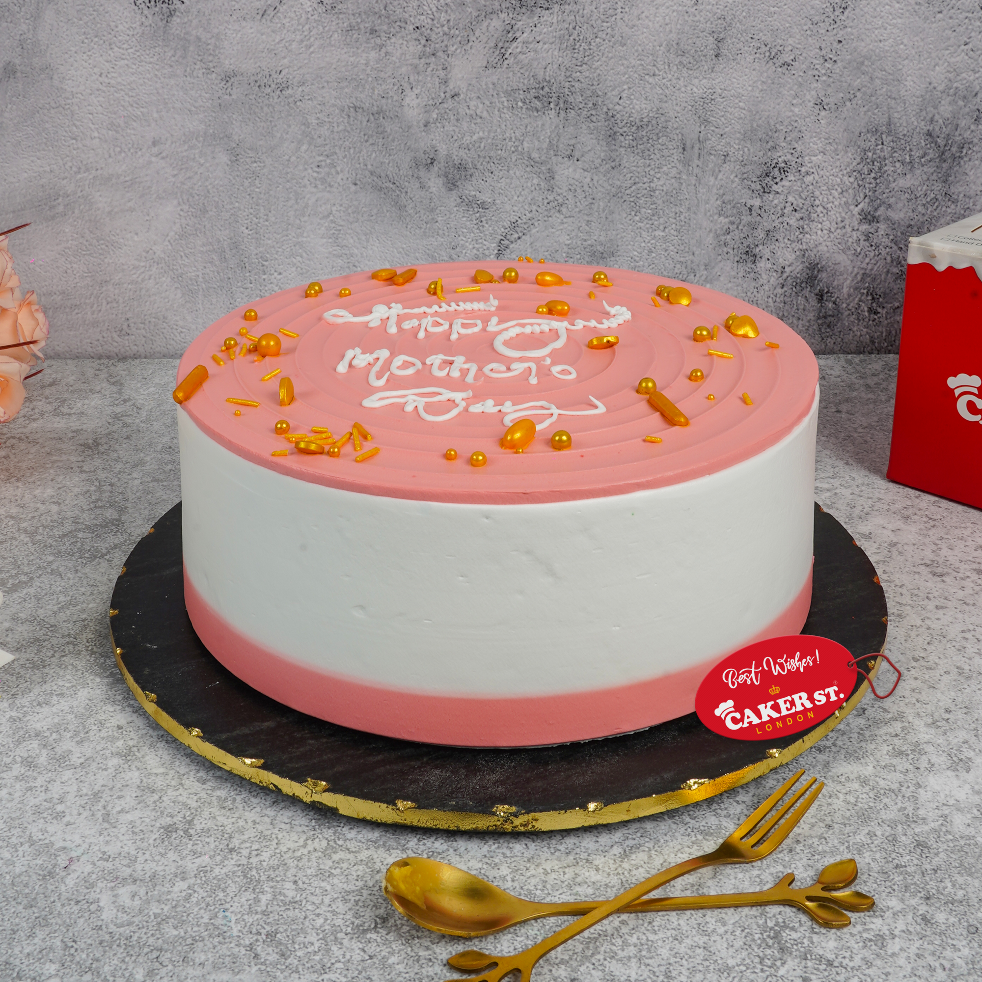 Elegant Pink & Gold Mother's Day Cake