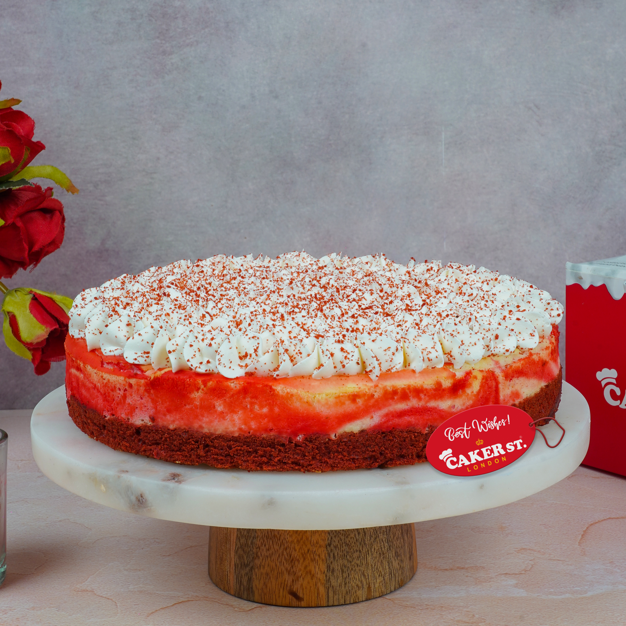 Adult Birthday Cake with Cream Topping and Red Dusting