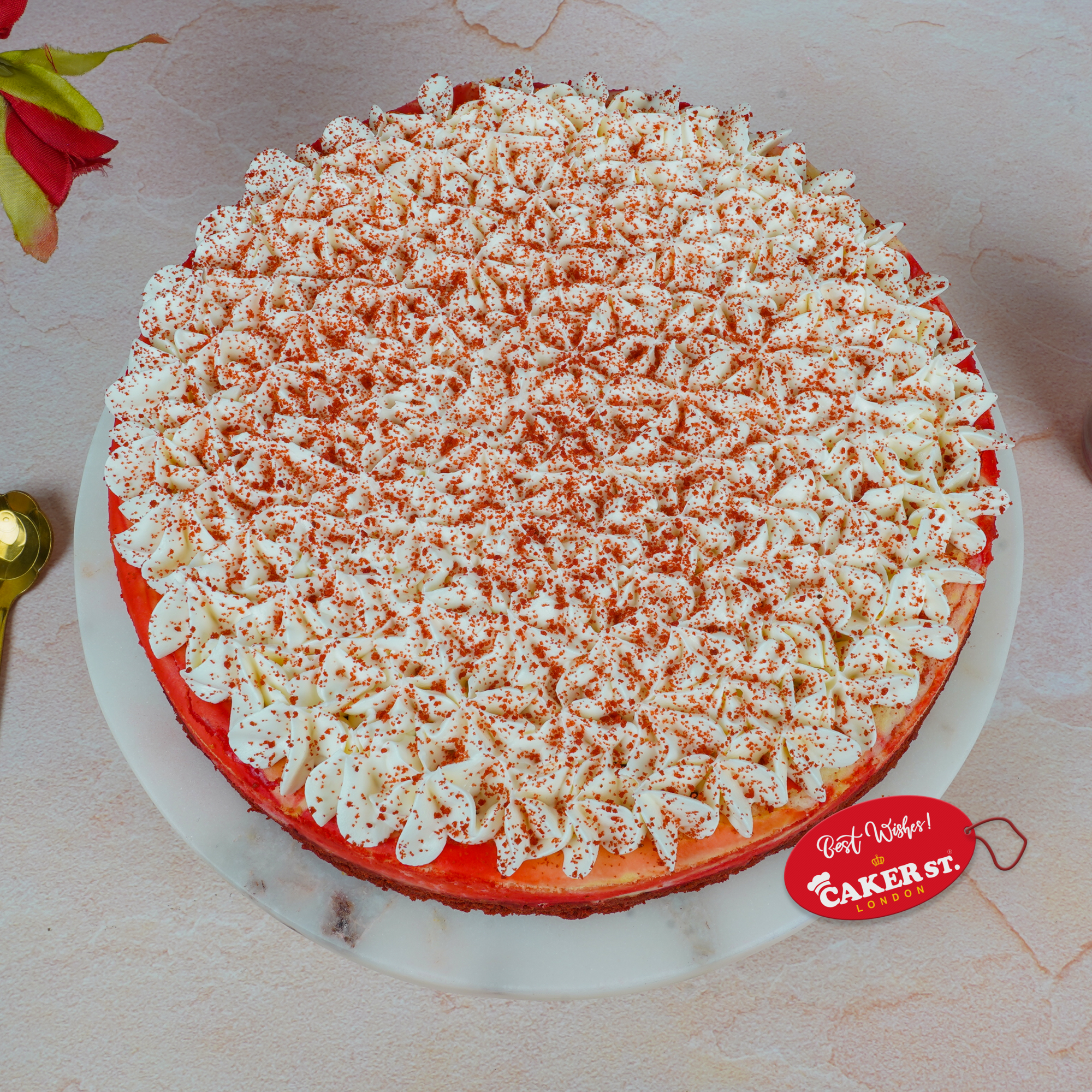 Adult Birthday Cake with Cream Topping and Red Dusting