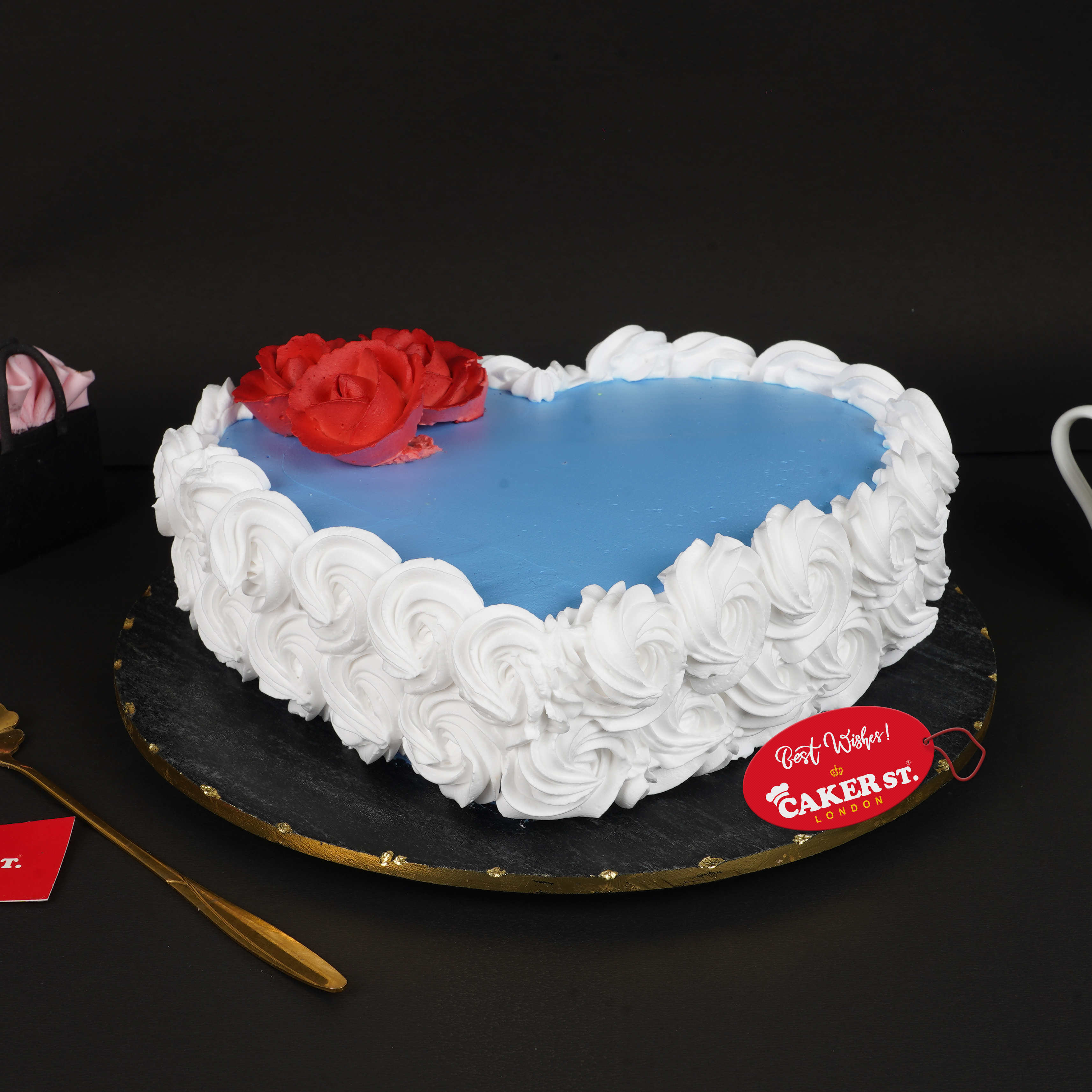 Romantic Heart Cake with Red Roses