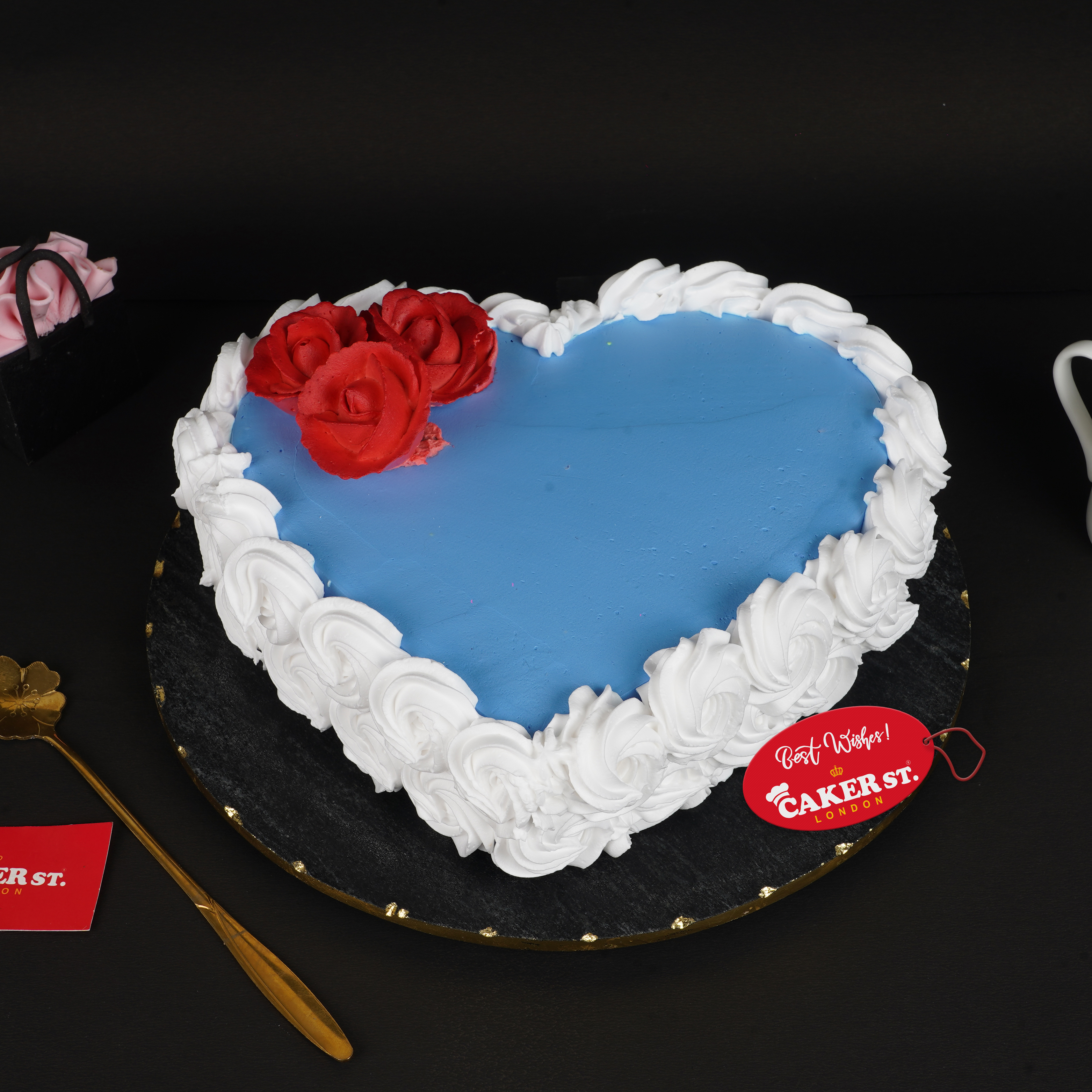 Romantic Heart Cake with Red Roses
