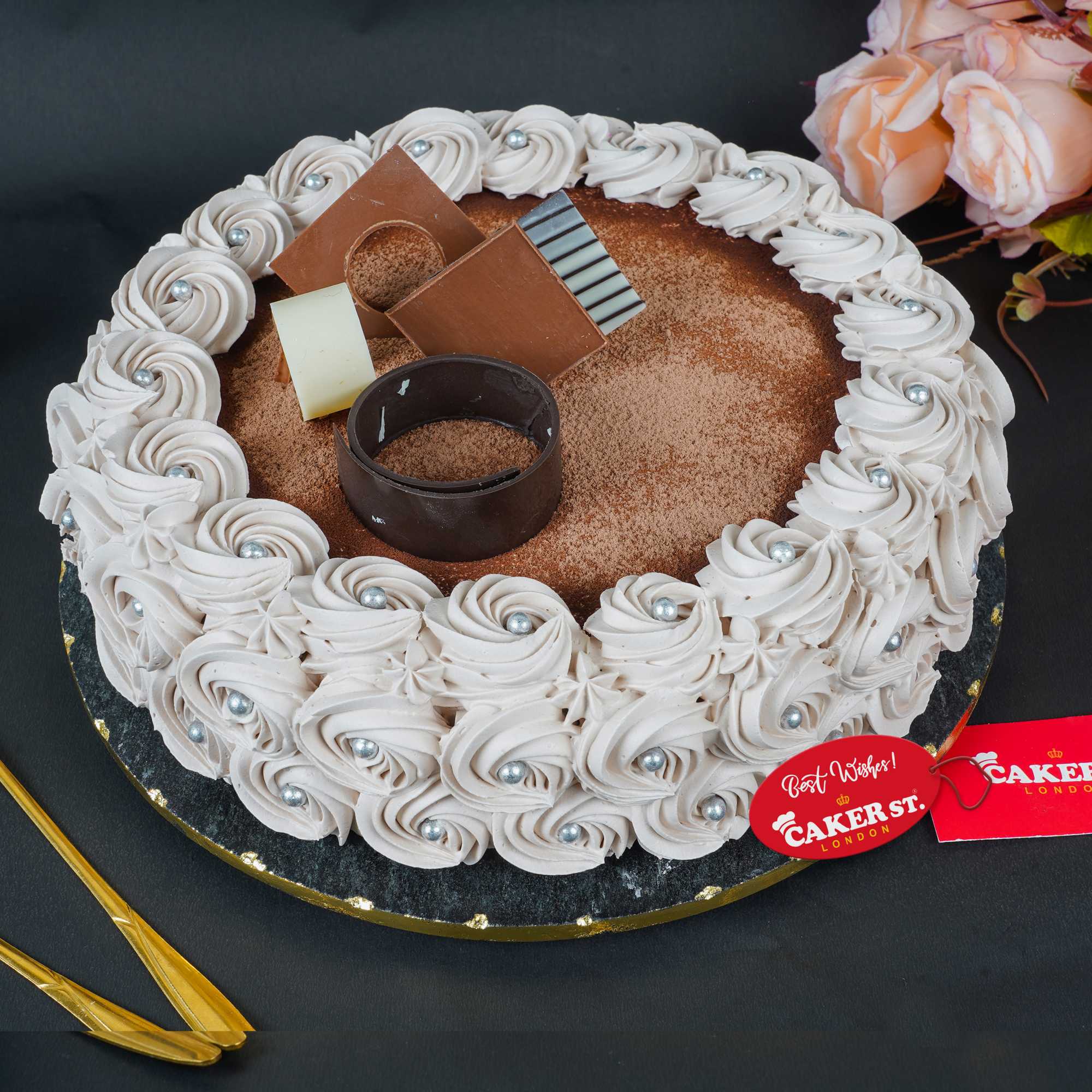 Elegant Chocolate Rosette Birthday Cake