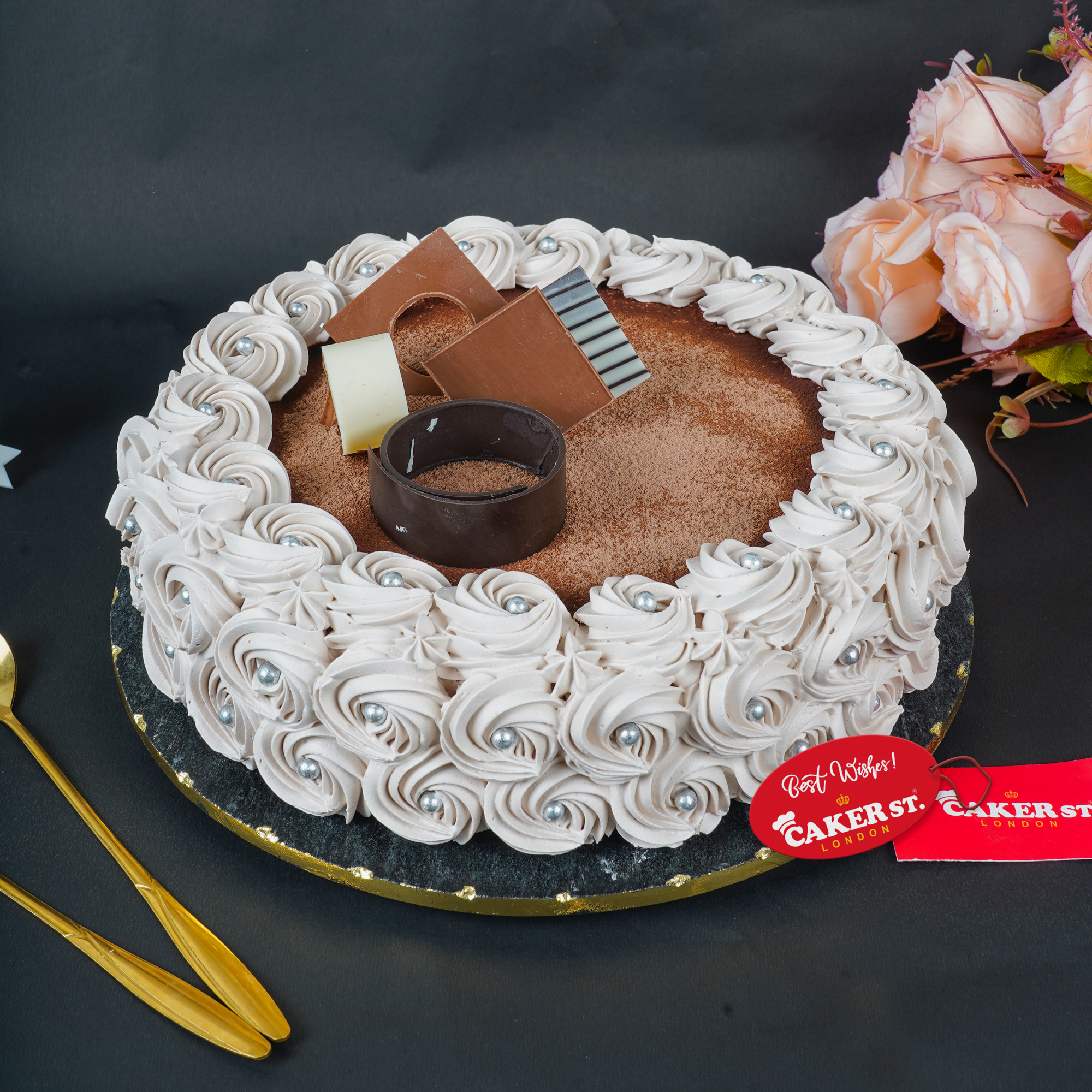 Elegant Chocolate Rosette Birthday Cake