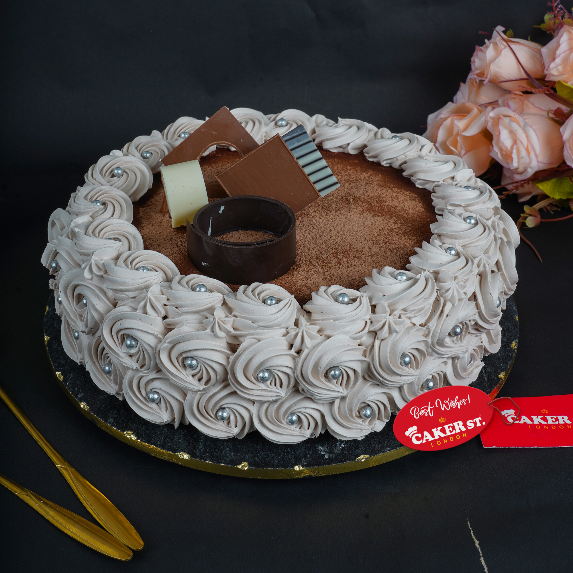 Elegant Chocolate Rosette Birthday Cake