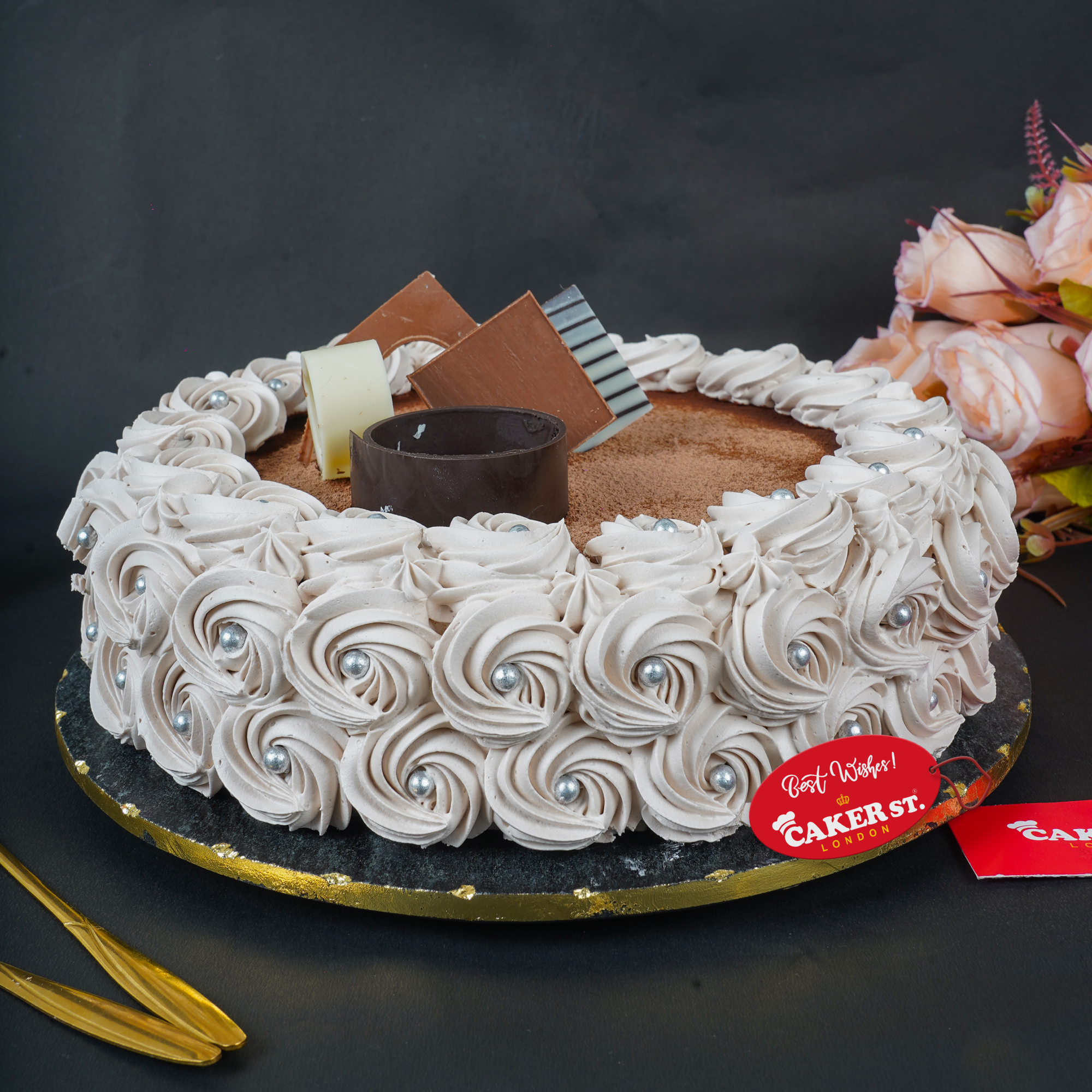 Elegant Chocolate Rosette Birthday Cake