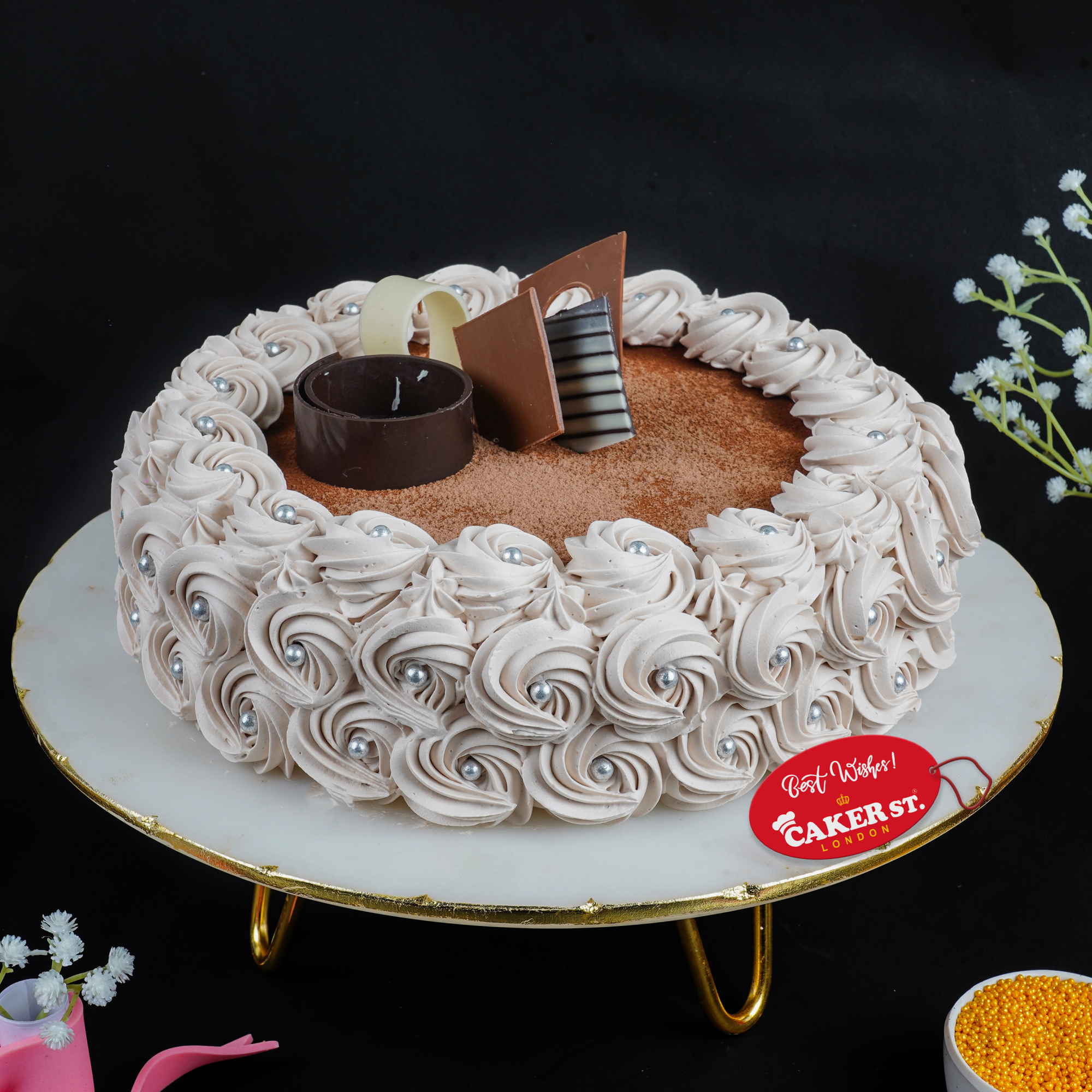 Elegant Chocolate Rosette Birthday Cake