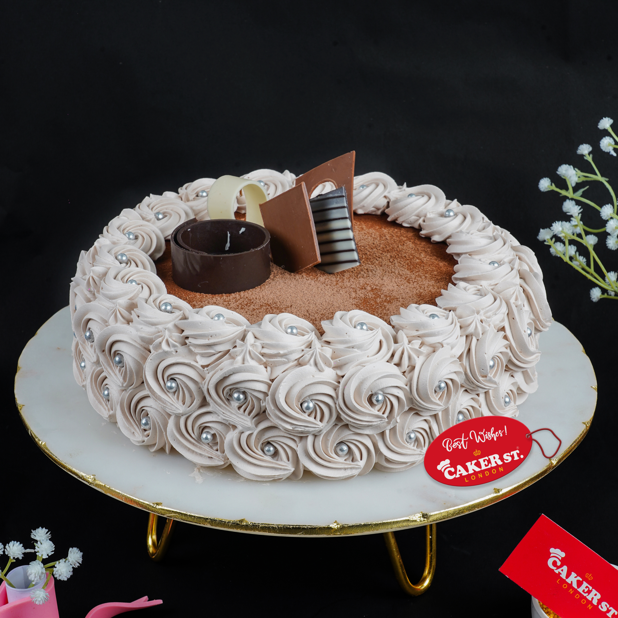 Elegant Chocolate Rosette Birthday Cake