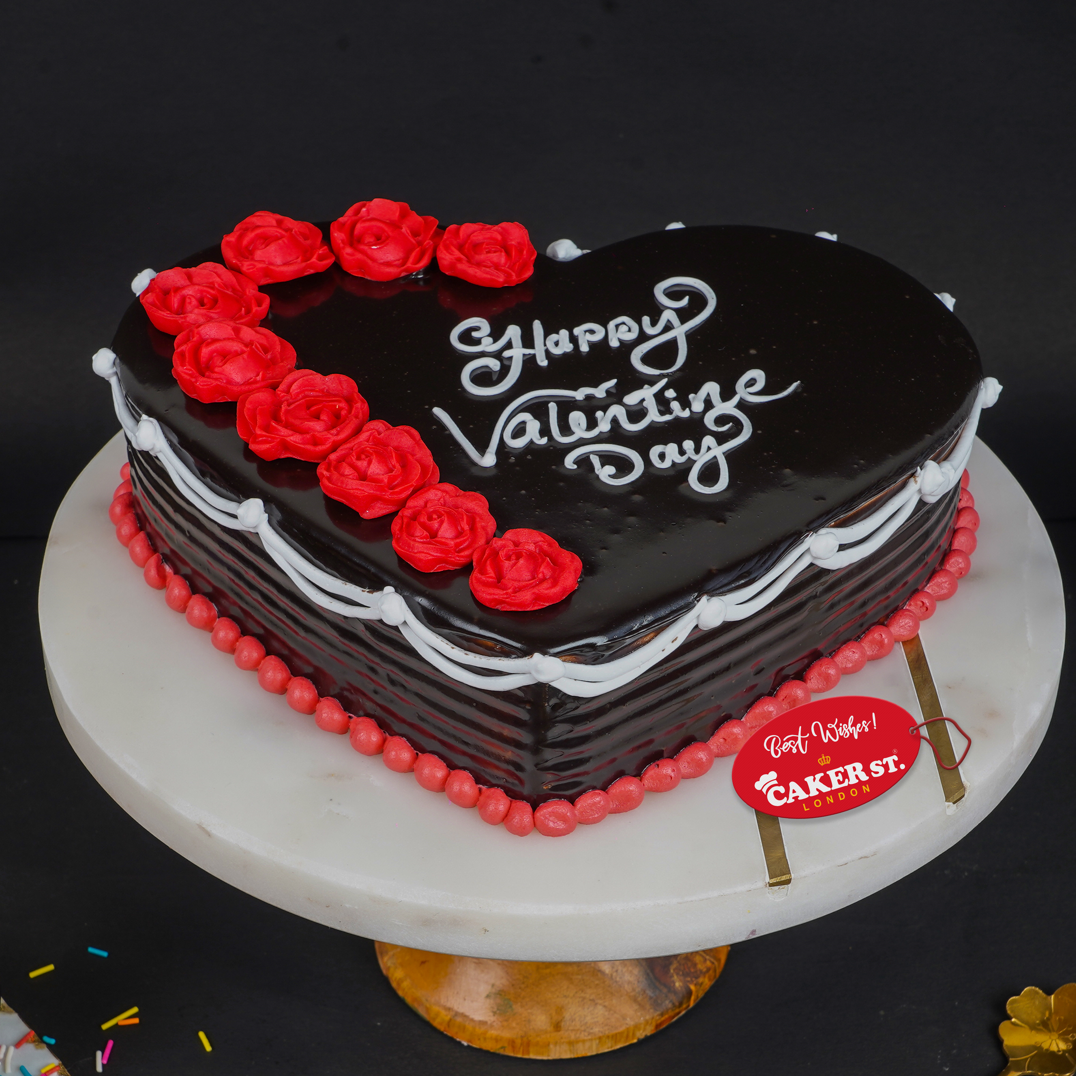 Valentine's Day Heart Cake with Red Roses