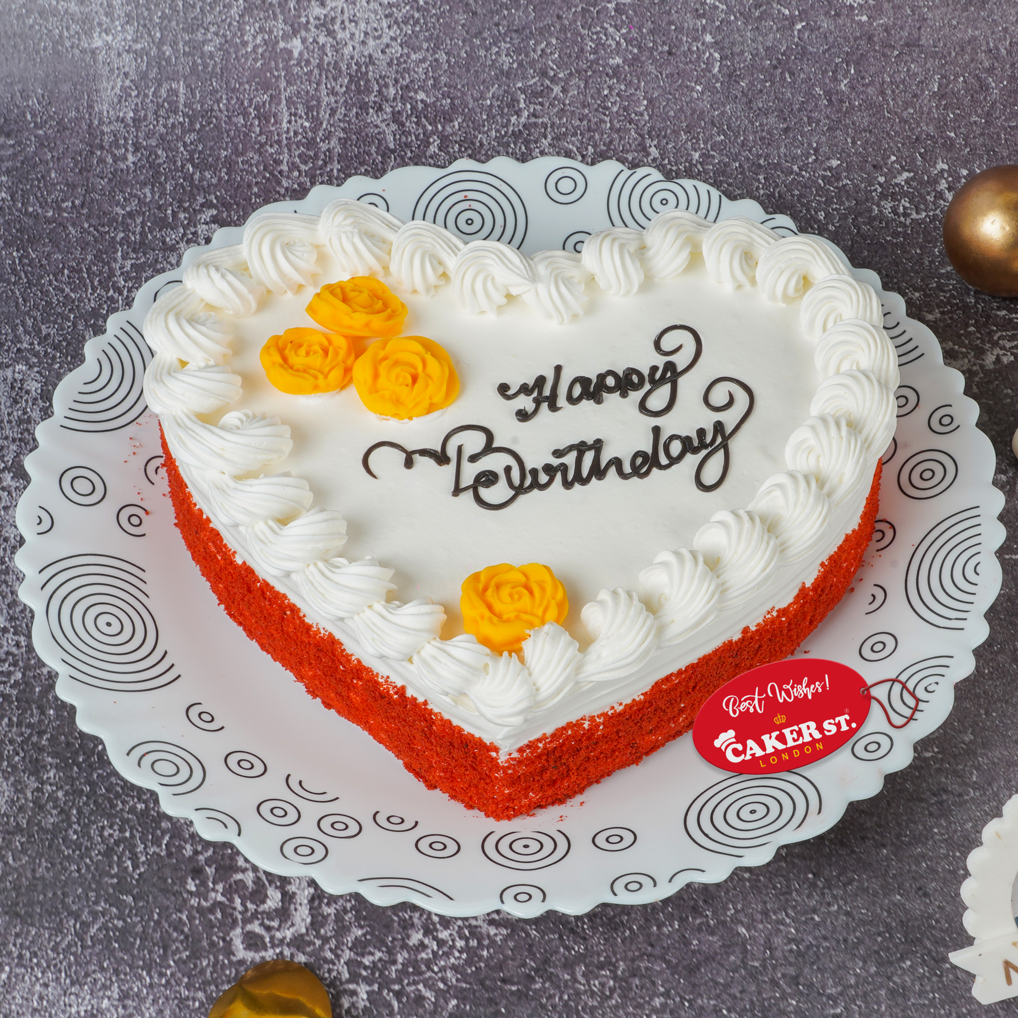 Heart Shaped Birthday Cake with Yellow Roses