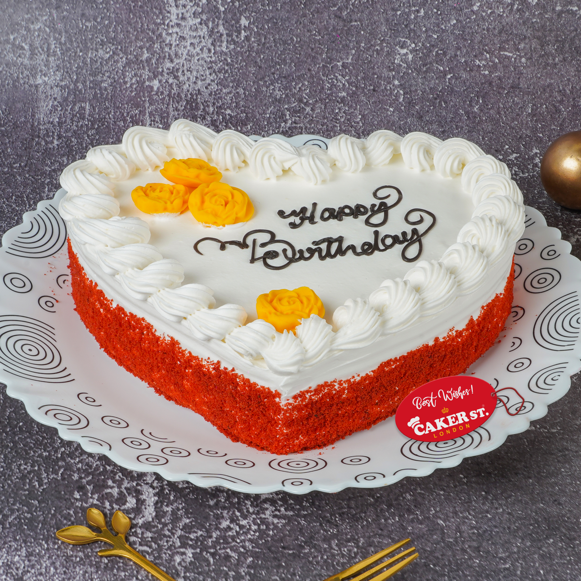 Heart Shaped Birthday Cake with Yellow Roses