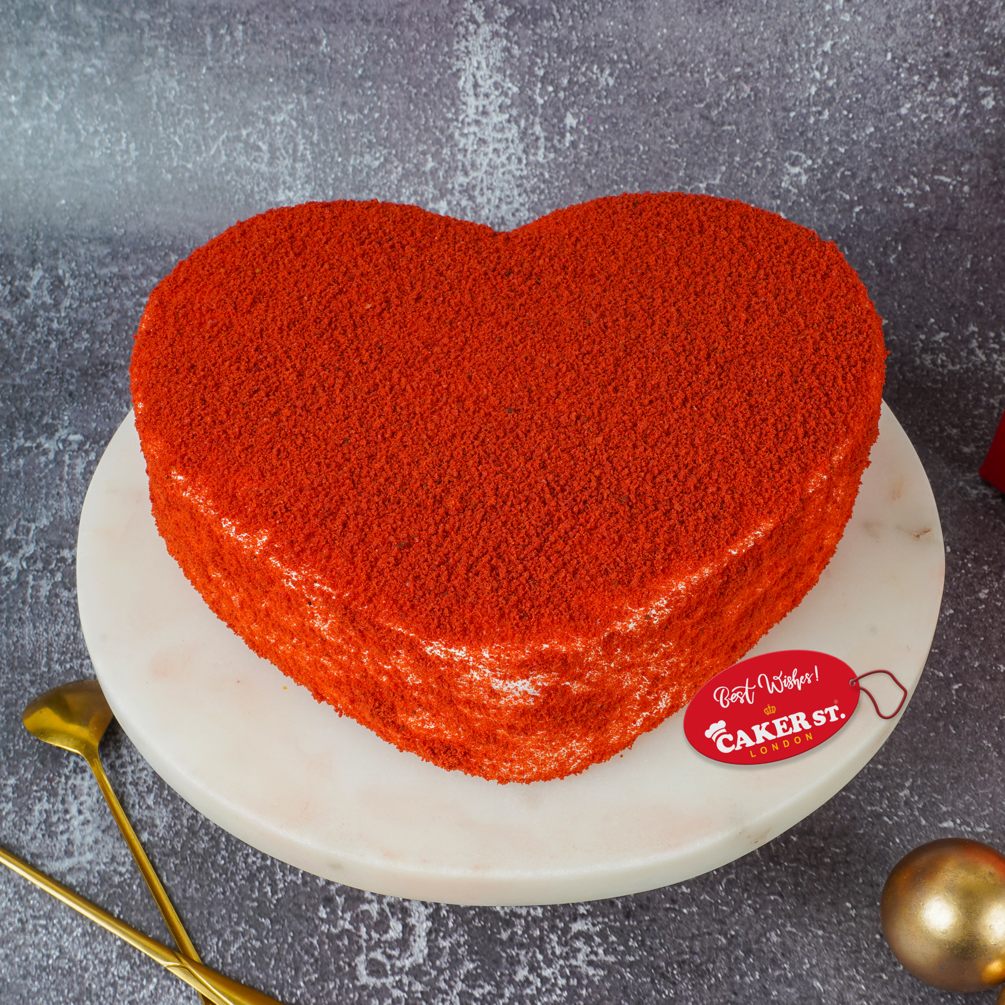 Personalised Red Velvet Heart Anniversary Cake