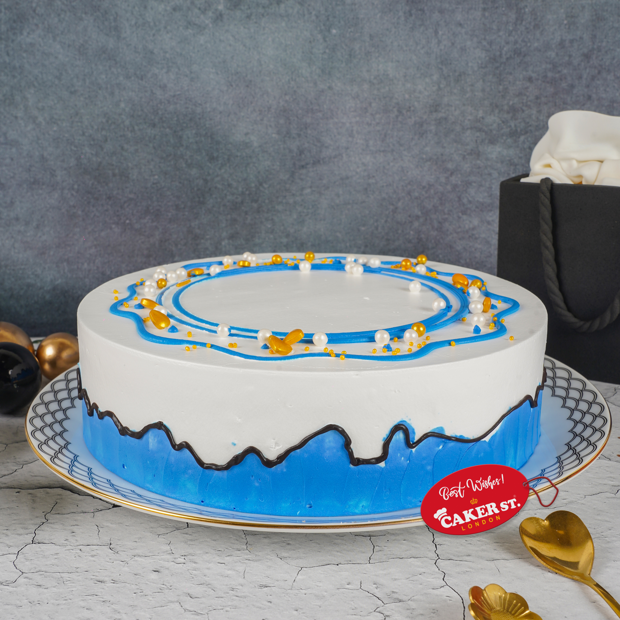 Blue & White Swirl Birthday Cake