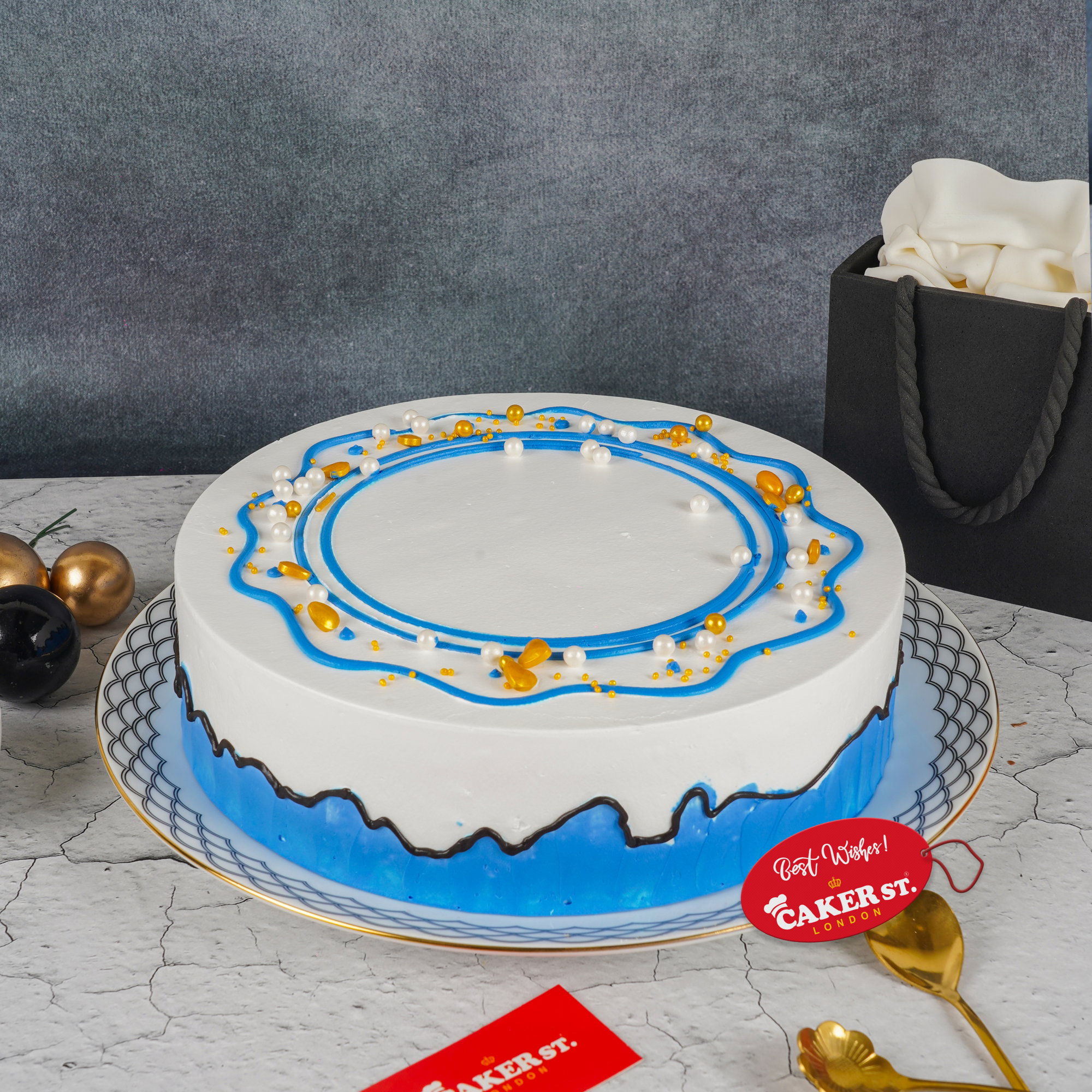 Blue & White Swirl Birthday Cake