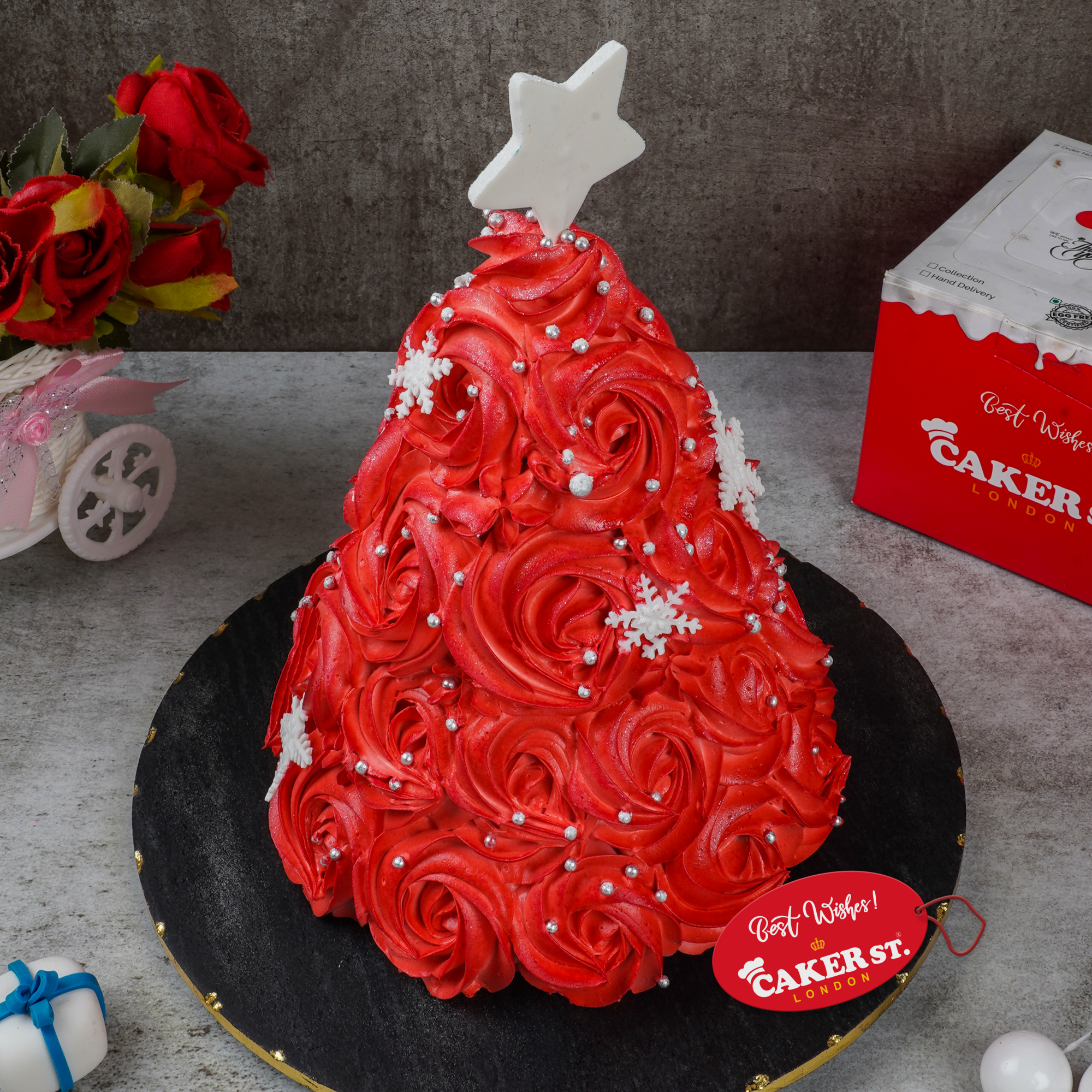 Festive Red Christmas Tree Cake