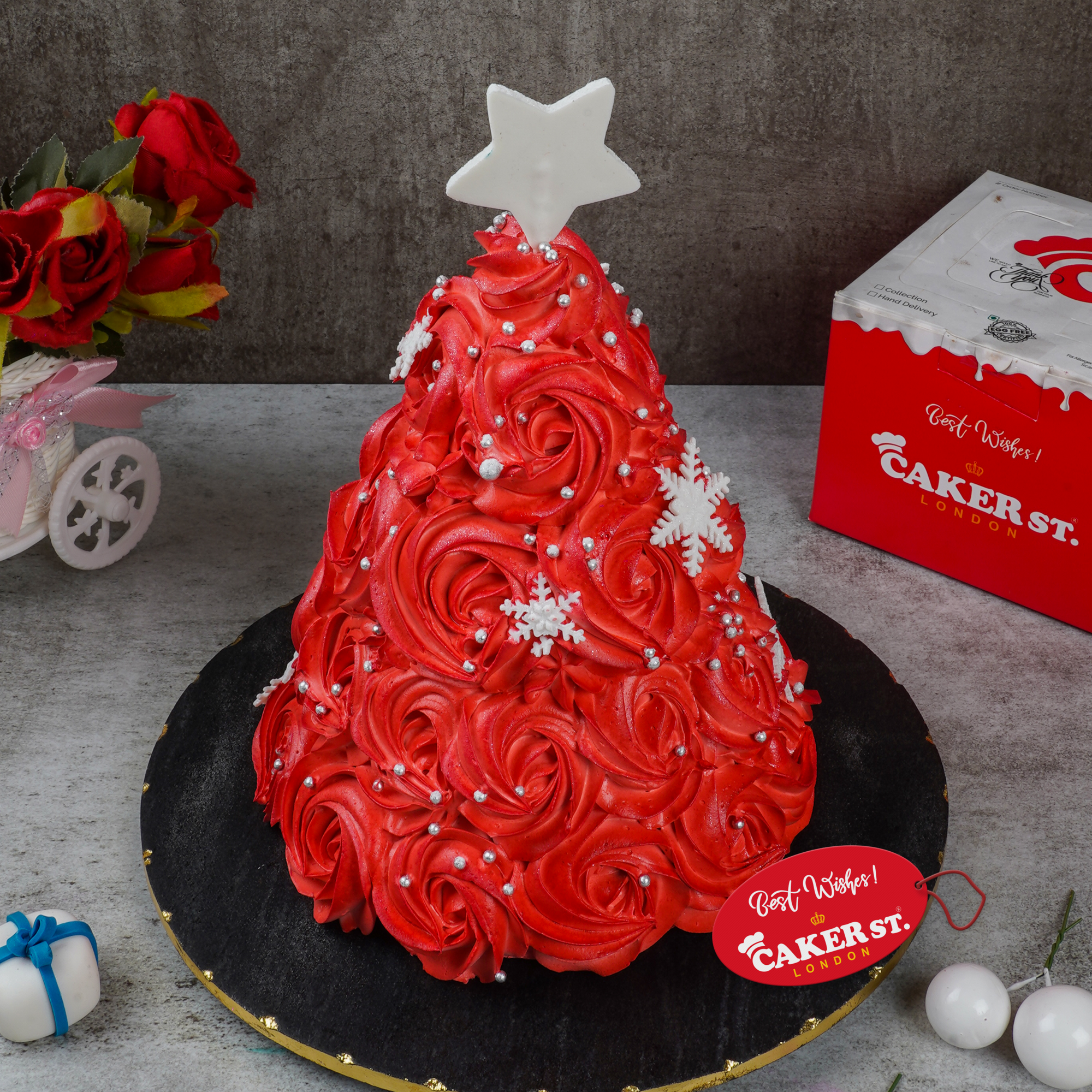 Festive Red Christmas Tree Cake