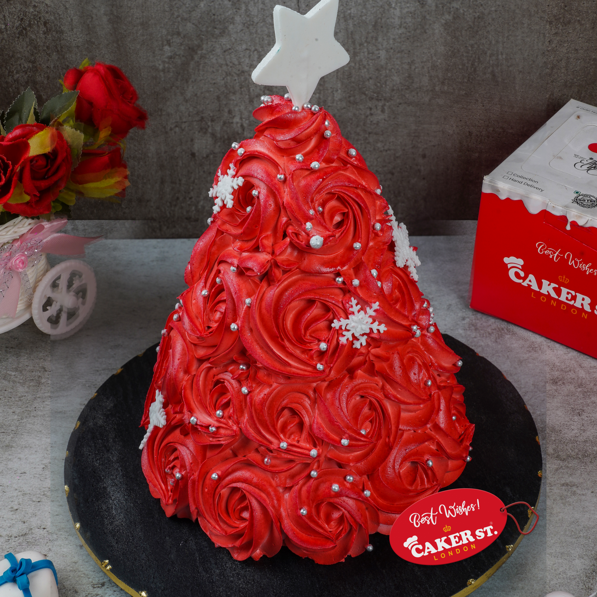 Festive Red Christmas Tree Cake