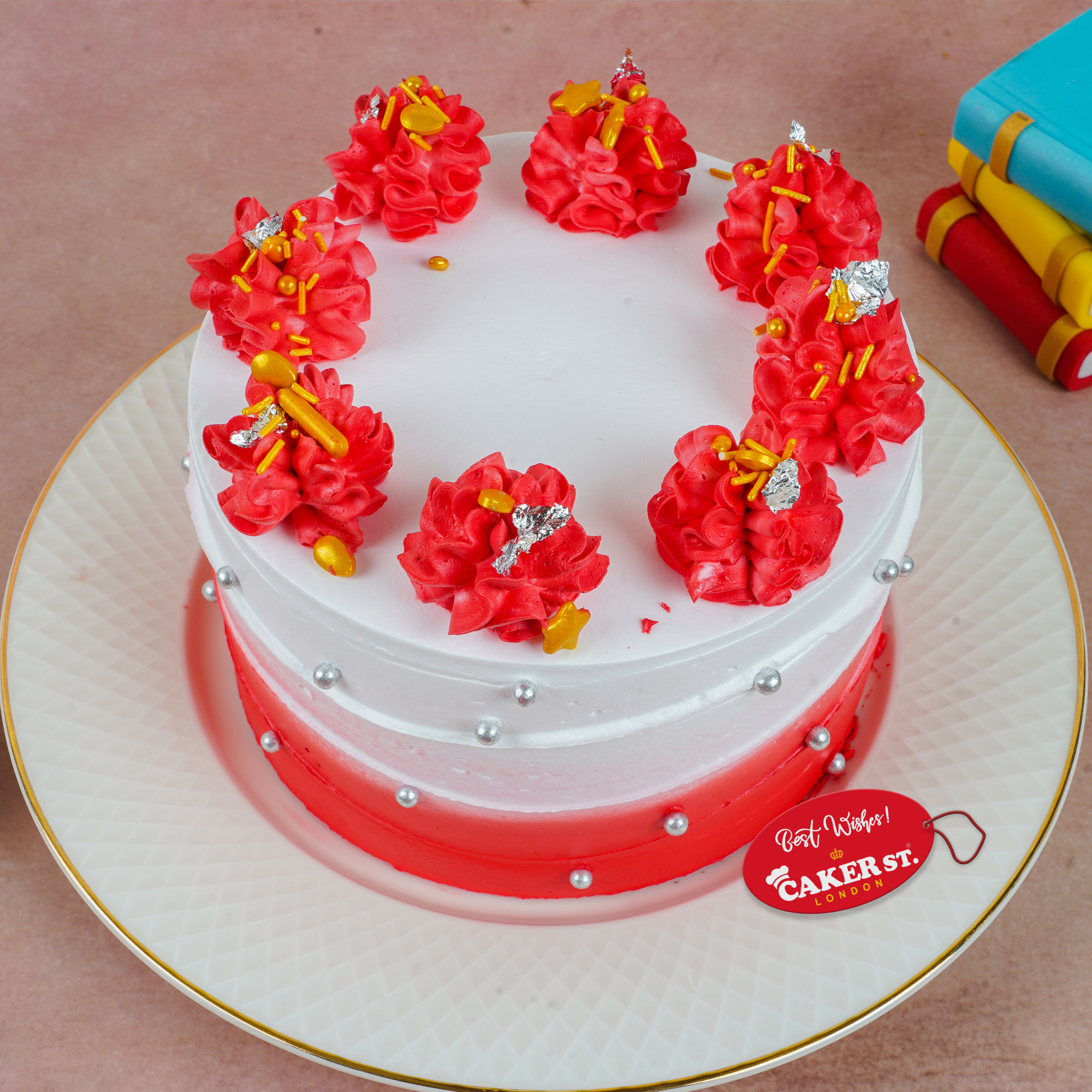 Red Ombre Floral Birthday Cake for Her