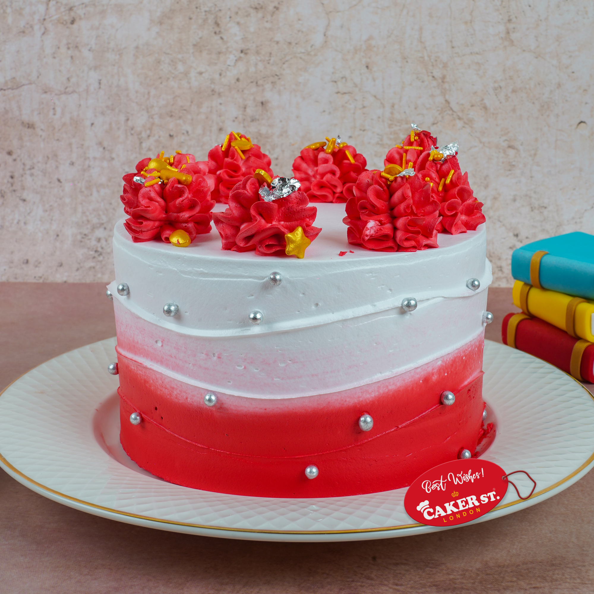 Red Ombre Floral Birthday Cake for Her