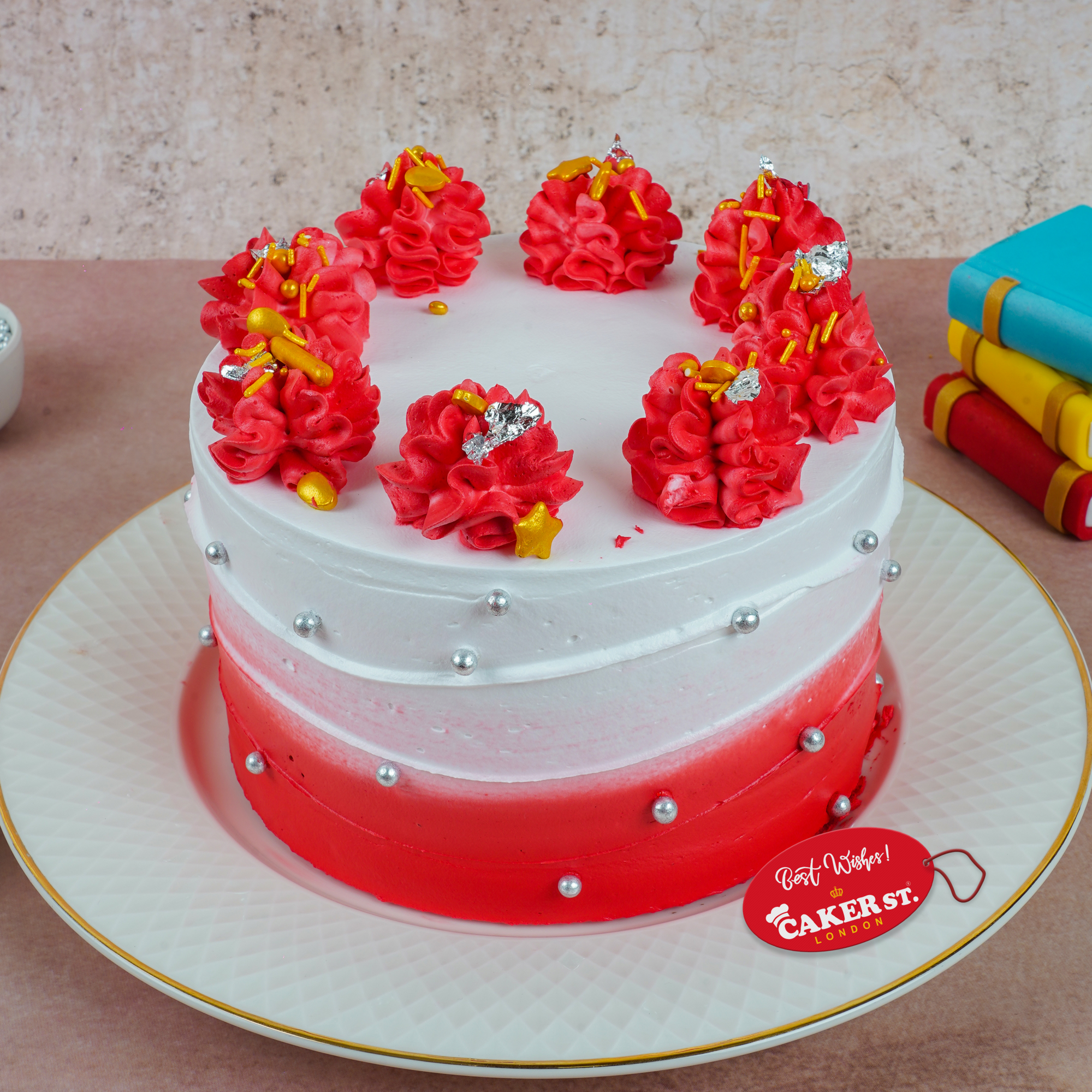 Red Ombre Floral Birthday Cake for Her