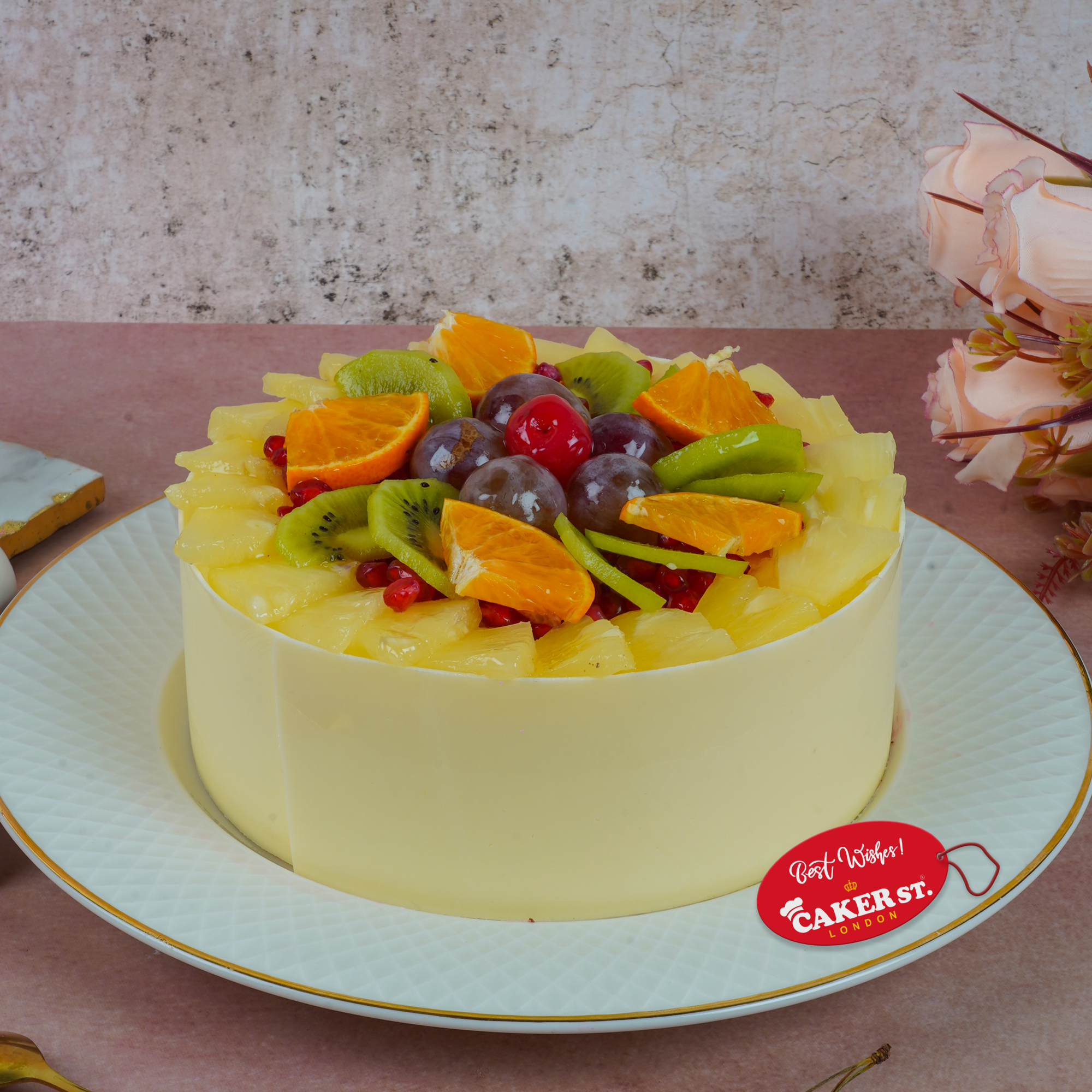 Fresh Fruit Birthday Cake with Personalised Name