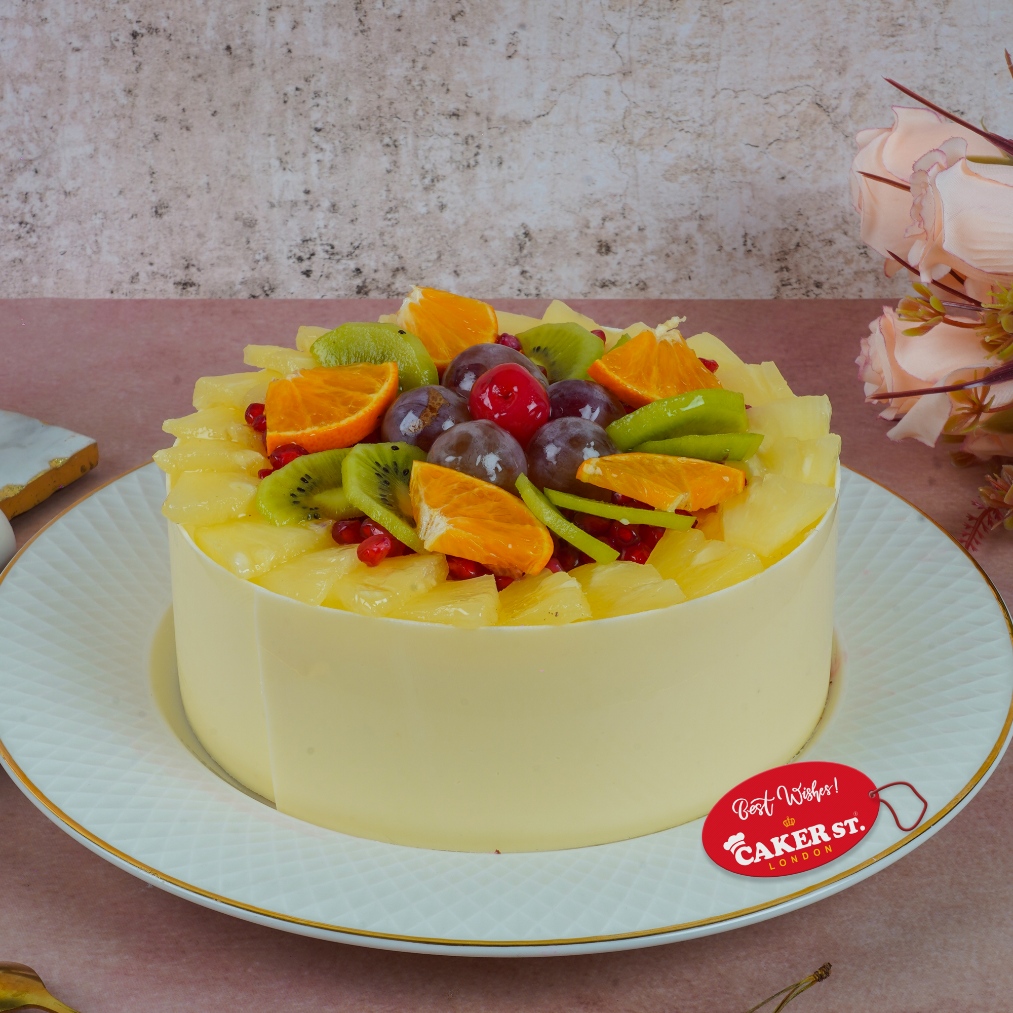 Fresh Fruit Birthday Cake with Personalised Name