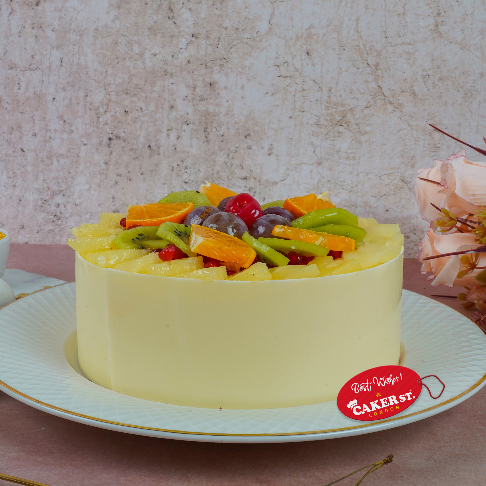 Fresh Fruit Birthday Cake with Personalised Name
