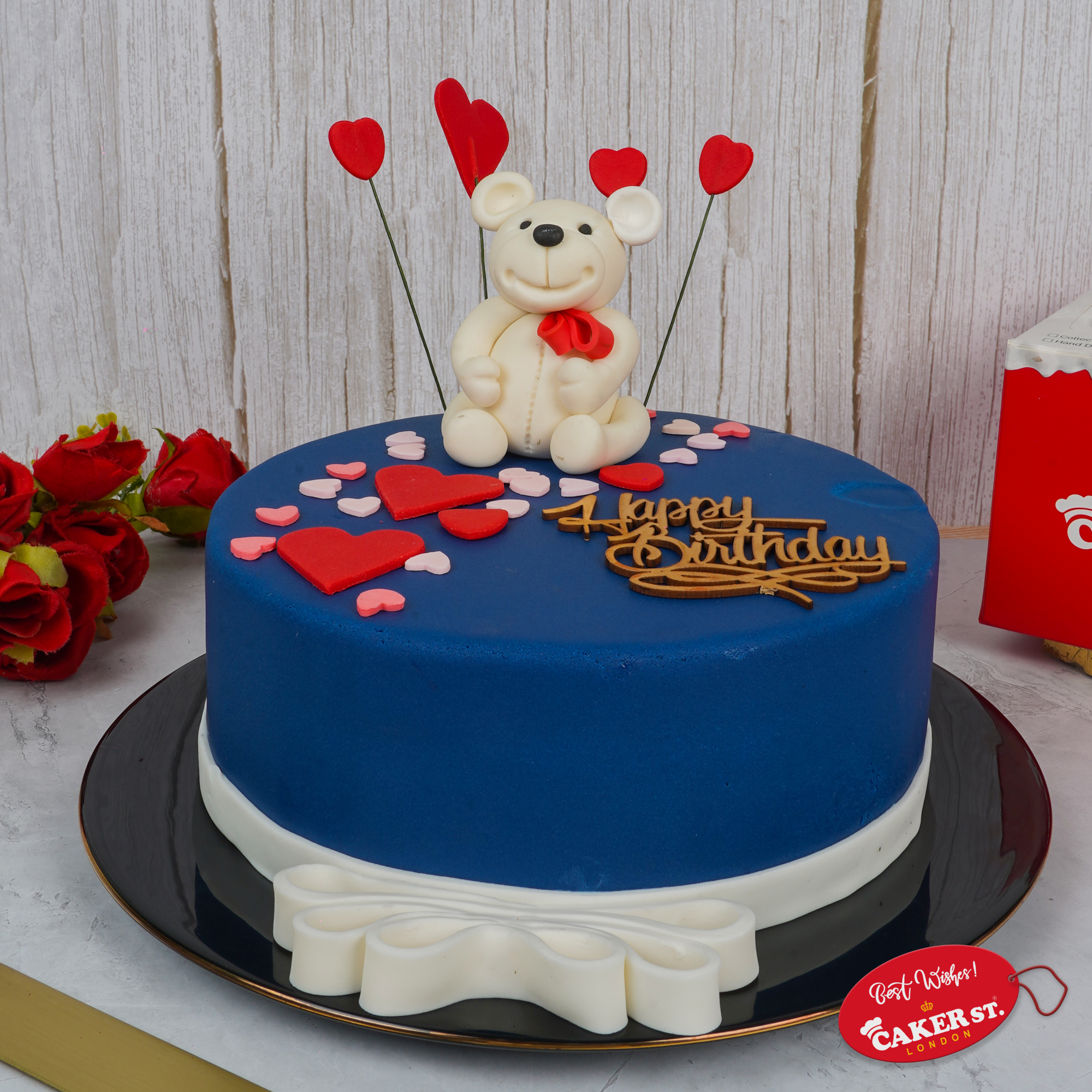 Teddy Bear & Hearts Kids Birthday Cake