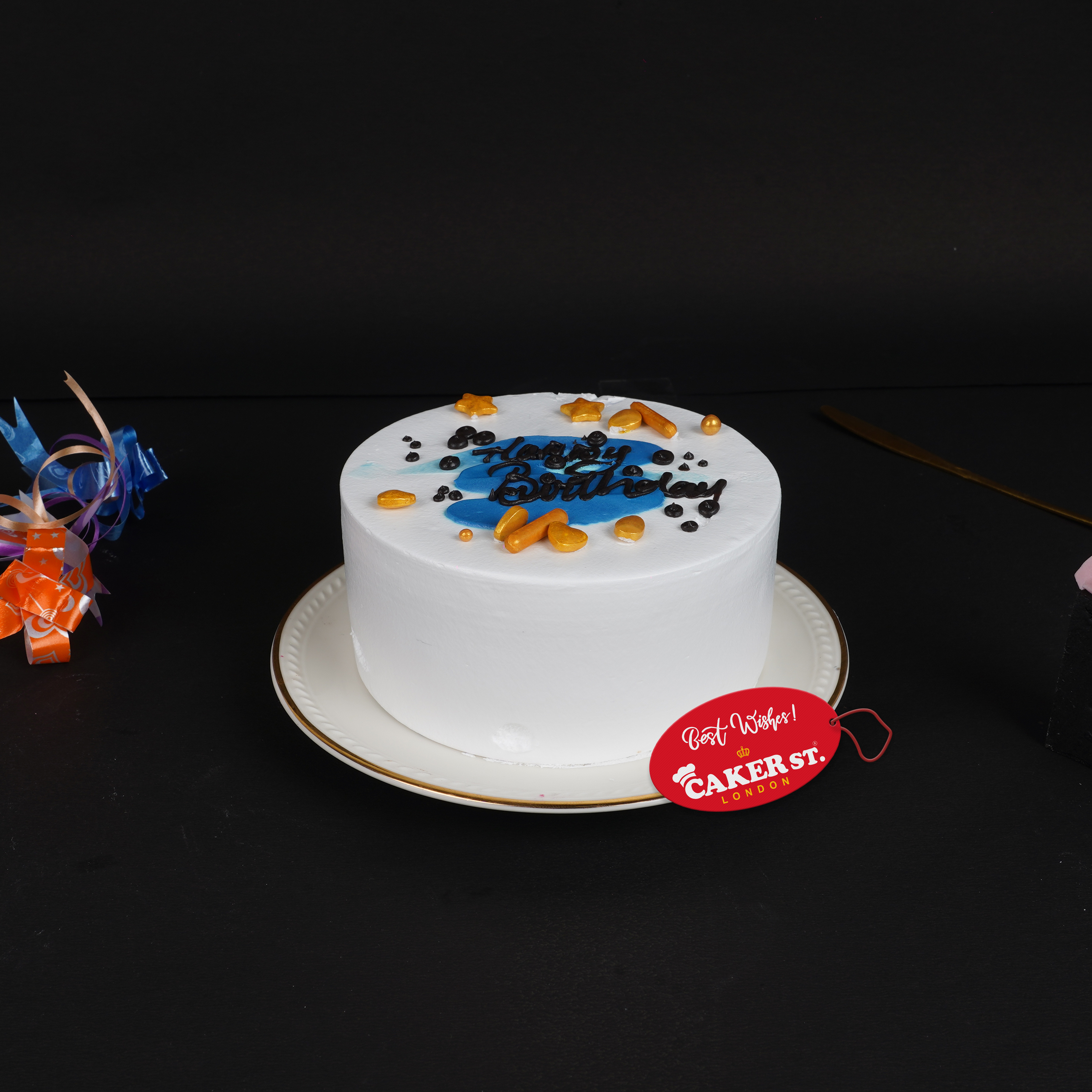 Modern Blue & Gold Birthday Cake