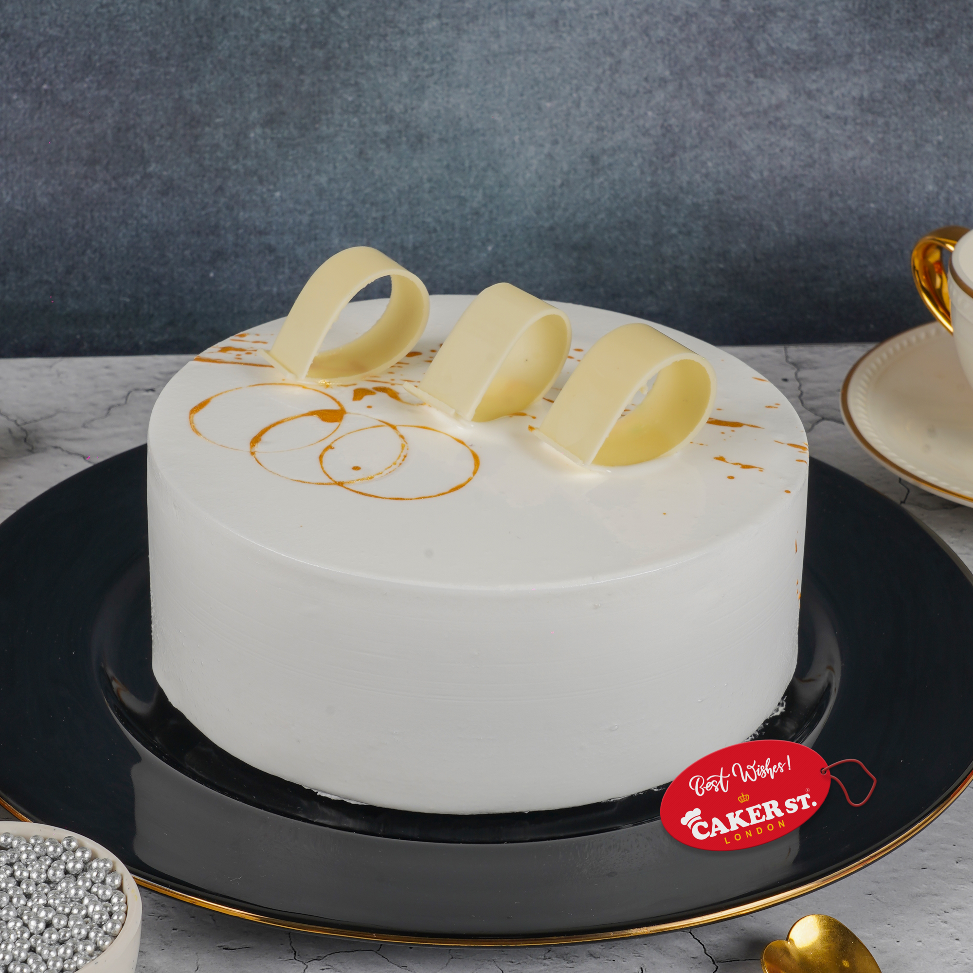 Elegant Birthday Cake with White Chocolate Curls