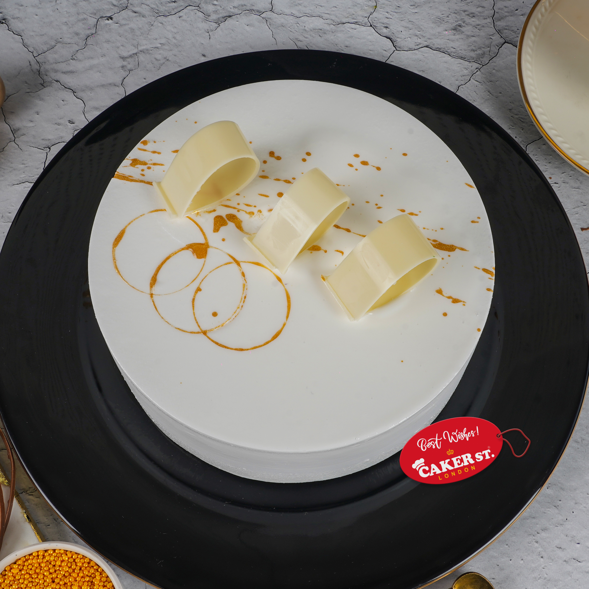 Elegant Birthday Cake with White Chocolate Curls