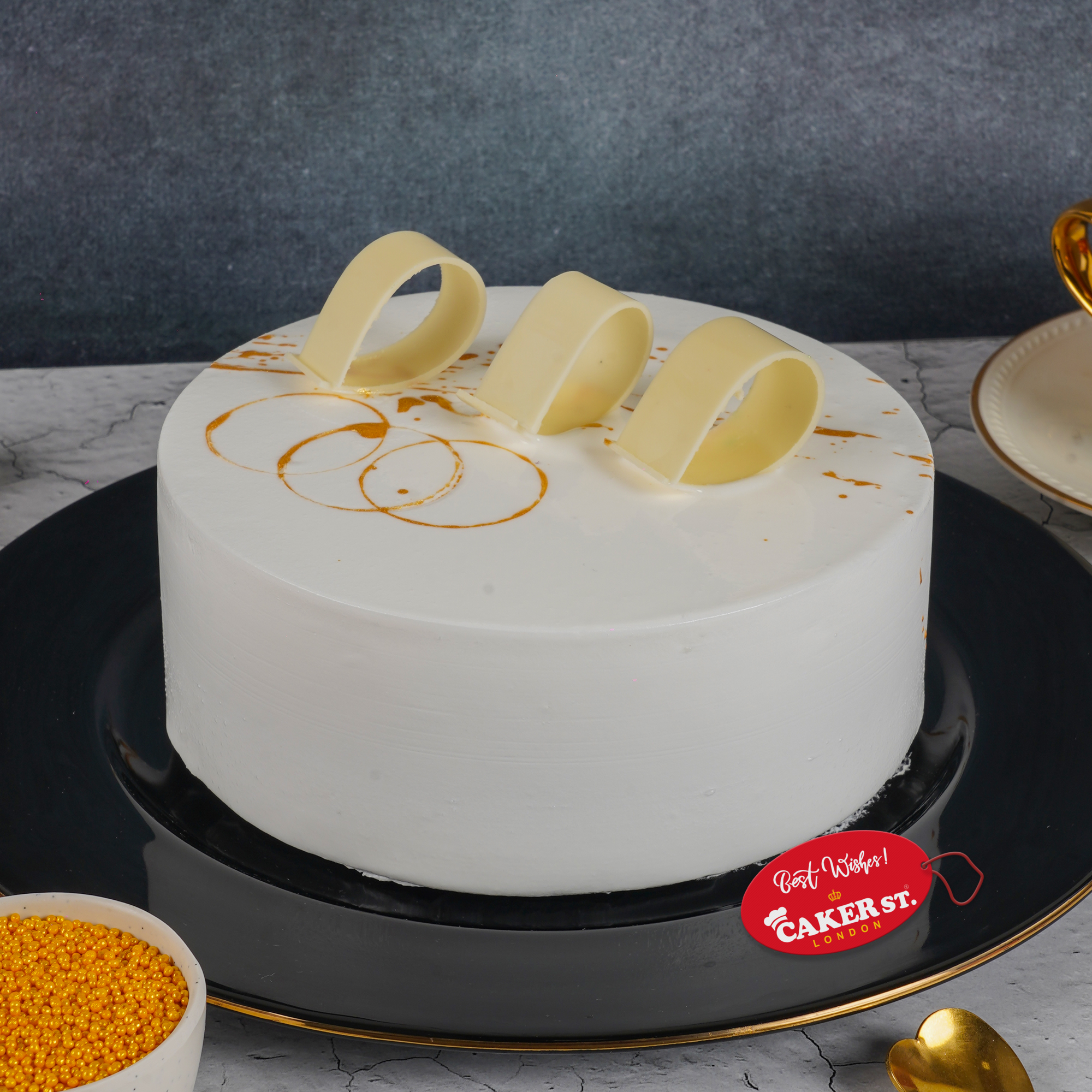Elegant Birthday Cake with White Chocolate Curls